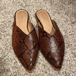 MADEWELL The Emilia Snakeskin Mule Slip On Leather Sandals Burgundy Black NEW